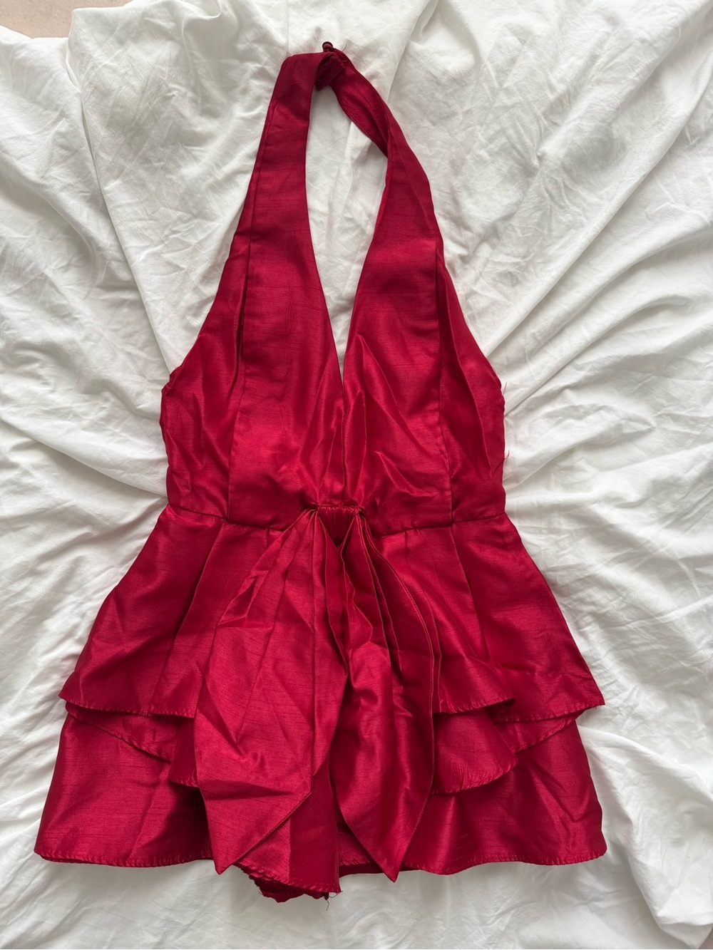 Red Halter One-Piece Ruffle Romper